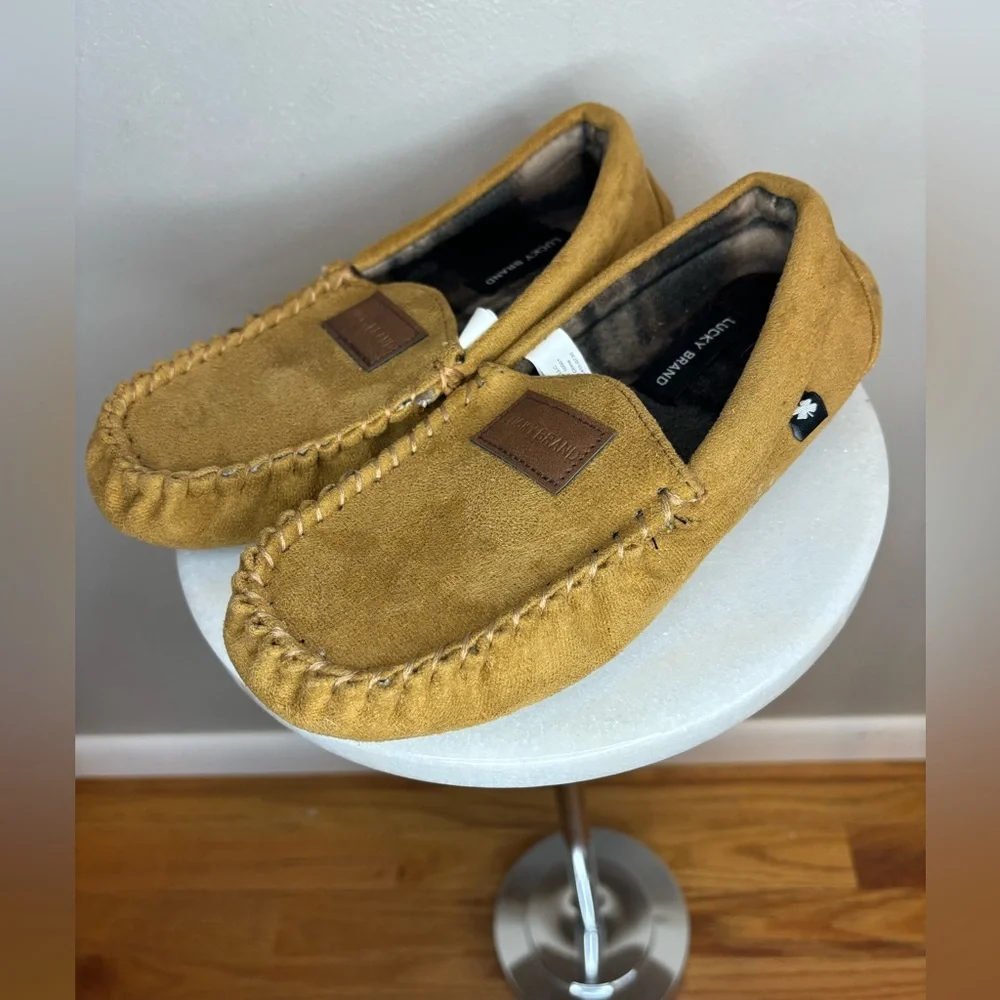 LUCKY BRAND Slippers‎ Tan Brown Camel Like Suede Soft Warm House Shoe Sz 2 Sz 3